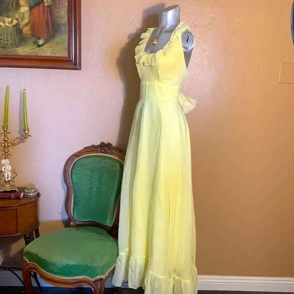 Courier California | Dresses | Vintage 6s70s Couriers California Yellow  Ruffled Halter Gown Sz 112 | Poshmark